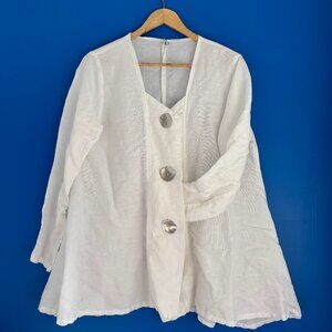 Vintage Oversized Button Down Linen White Modest Summer Shirt - M